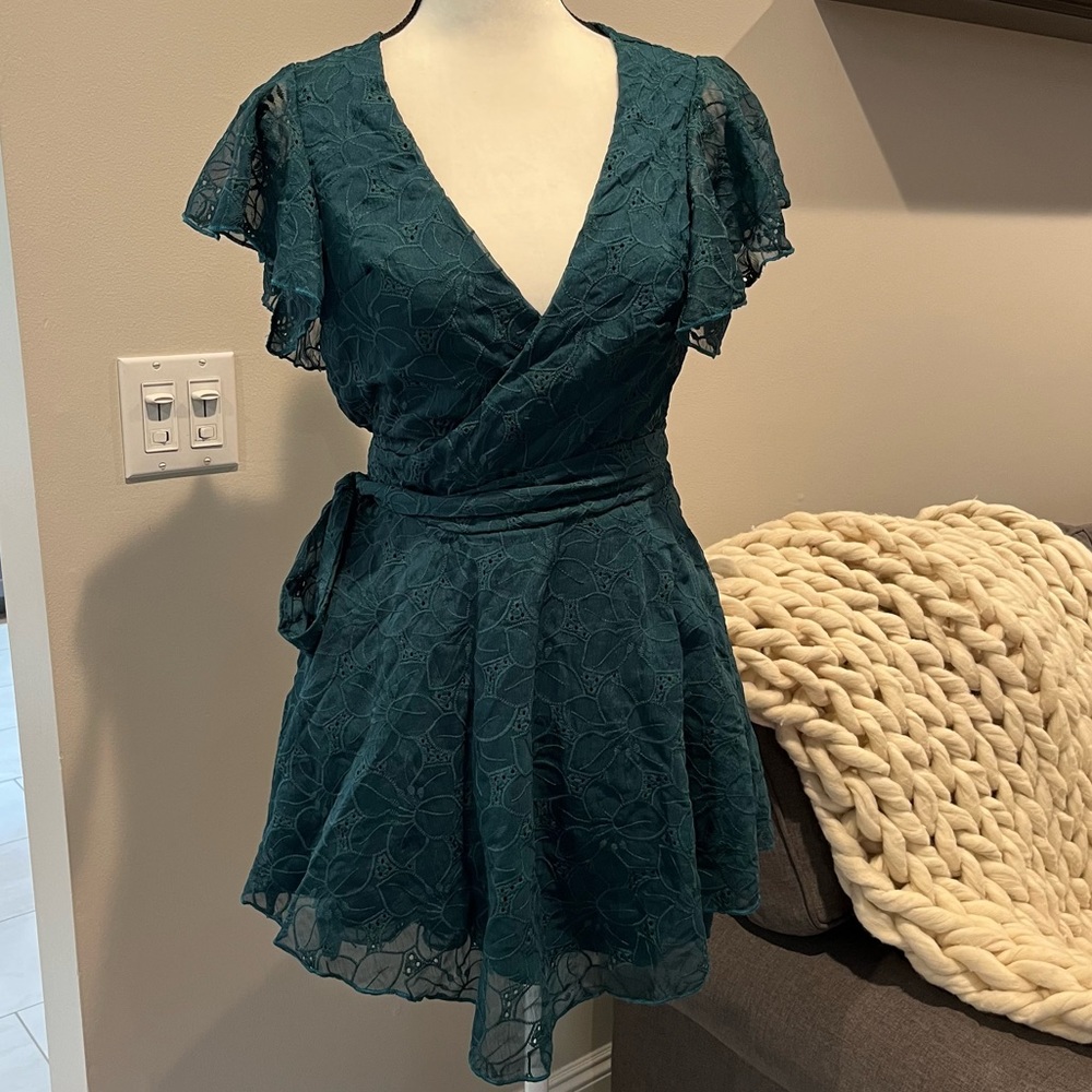 Green lace wrap dress